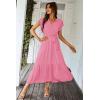 imagePRETTYGARDEN Womens Summer Floral Boho Maxi Dress Short Sleeve Wrap V Neck Ruffle Long Flowy Beach Wedding Guest DressesSolid Rose Pink