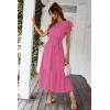 imagePRETTYGARDEN Womens Summer Floral Boho Maxi Dress Short Sleeve Wrap V Neck Ruffle Long Flowy Beach Wedding Guest DressesSolid Rose Red