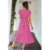 imagePRETTYGARDEN Womens Summer Floral Boho Maxi Dress Short Sleeve Wrap V Neck Ruffle Long Flowy Beach Wedding Guest DressesSolid Rose Red