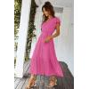 imagePRETTYGARDEN Womens Summer Floral Boho Maxi Dress Short Sleeve Wrap V Neck Ruffle Long Flowy Beach Wedding Guest DressesSolid Rose Red