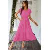 imagePRETTYGARDEN Womens Summer Floral Boho Maxi Dress Short Sleeve Wrap V Neck Ruffle Long Flowy Beach Wedding Guest DressesSolid Rose Red