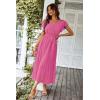 imagePRETTYGARDEN Womens Summer Floral Boho Maxi Dress Short Sleeve Wrap V Neck Ruffle Long Flowy Beach Wedding Guest DressesSolid Rose Red