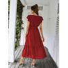 imagePRETTYGARDEN Womens Summer Floral Boho Maxi Dress Short Sleeve Wrap V Neck Ruffle Long Flowy Beach Wedding Guest DressesSolid Wine Red
