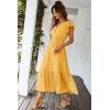 imagePRETTYGARDEN Womens Summer Floral Boho Maxi Dress Short Sleeve Wrap V Neck Ruffle Long Flowy Beach Wedding Guest DressesSolid Yellow