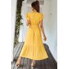 imagePRETTYGARDEN Womens Summer Floral Boho Maxi Dress Short Sleeve Wrap V Neck Ruffle Long Flowy Beach Wedding Guest DressesSolid Yellow