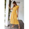 imagePRETTYGARDEN Womens Summer Floral Boho Maxi Dress Short Sleeve Wrap V Neck Ruffle Long Flowy Beach Wedding Guest DressesSolid Yellow