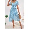 imagePRETTYGARDEN Womens Summer Floral Boho Maxi Dress Short Sleeve Wrap V Neck Ruffle Long Flowy Beach Wedding Guest DressesWhite Blue Floral
