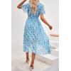 imagePRETTYGARDEN Womens Summer Floral Boho Maxi Dress Short Sleeve Wrap V Neck Ruffle Long Flowy Beach Wedding Guest DressesWhite Blue Floral
