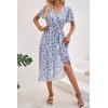imagePRETTYGARDEN Womens Summer Floral Boho Maxi Dress Short Sleeve Wrap V Neck Ruffle Long Flowy Beach Wedding Guest DressesWhite Purple Floral