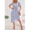 imagePRETTYGARDEN Womens Summer Floral Boho Maxi Dress Short Sleeve Wrap V Neck Ruffle Long Flowy Beach Wedding Guest DressesWhite Purple Floral