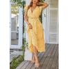 imagePRETTYGARDEN Womens Summer Floral Boho Maxi Dress Short Sleeve Wrap V Neck Ruffle Long Flowy Beach Wedding Guest DressesYellow