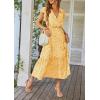 imagePRETTYGARDEN Womens Summer Floral Boho Maxi Dress Short Sleeve Wrap V Neck Ruffle Long Flowy Beach Wedding Guest DressesYellow