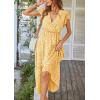 imagePRETTYGARDEN Womens Summer Floral Boho Maxi Dress Short Sleeve Wrap V Neck Ruffle Long Flowy Beach Wedding Guest DressesYellow