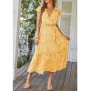 imagePRETTYGARDEN Womens Summer Floral Boho Maxi Dress Short Sleeve Wrap V Neck Ruffle Long Flowy Beach Wedding Guest DressesYellow