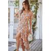 imagePRETTYGARDEN Womens Summer Floral Boho Maxi Dress Short Sleeve Wrap V Neck Ruffle Long Flowy Beach Wedding Guest DressesYellow Floral