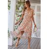 imagePRETTYGARDEN Womens Summer Floral Boho Maxi Dress Short Sleeve Wrap V Neck Ruffle Long Flowy Beach Wedding Guest DressesYellow Floral