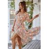 imagePRETTYGARDEN Womens Summer Floral Boho Maxi Dress Short Sleeve Wrap V Neck Ruffle Long Flowy Beach Wedding Guest DressesYellow Floral