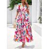 imagePRETTYGARDEN Womens Summer Maxi Dress 2026 Resort Wear Boho Floral V Neck Puff Short Sleeve Ruffle Flowy Beach Long DressesApricot Rose Red Flower