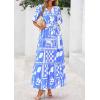 imagePRETTYGARDEN Womens Summer Maxi Dress 2026 Resort Wear Boho Floral V Neck Puff Short Sleeve Ruffle Flowy Beach Long DressesBlue Flower