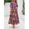 imagePRETTYGARDEN Womens Summer Maxi Dress 2026 Resort Wear Boho Floral V Neck Puff Short Sleeve Ruffle Flowy Beach Long DressesDark Blue Multi Floral