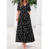 imagePRETTYGARDEN Womens Summer Maxi Dress 2026 Resort Wear Boho Floral V Neck Puff Short Sleeve Ruffle Flowy Beach Long DressesFloral Black
