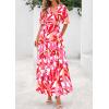 imagePRETTYGARDEN Womens Summer Maxi Dress 2026 Resort Wear Boho Floral V Neck Puff Short Sleeve Ruffle Flowy Beach Long DressesFloral White Rose Red