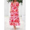 imagePRETTYGARDEN Womens Summer Maxi Dress 2026 Resort Wear Boho Floral V Neck Puff Short Sleeve Ruffle Flowy Beach Long DressesFloral White Rose Red