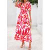 imagePRETTYGARDEN Womens Summer Maxi Dress 2026 Resort Wear Boho Floral V Neck Puff Short Sleeve Ruffle Flowy Beach Long DressesFloral White Rose Red