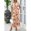 imagePRETTYGARDEN Womens Summer Maxi Dress 2026 Resort Wear Boho Floral V Neck Puff Short Sleeve Ruffle Flowy Beach Long DressesKhaki