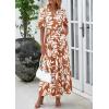 imagePRETTYGARDEN Womens Summer Maxi Dress 2026 Resort Wear Boho Floral V Neck Puff Short Sleeve Ruffle Flowy Beach Long DressesKhaki