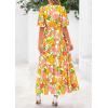 imagePRETTYGARDEN Womens Summer Maxi Dress 2026 Resort Wear Boho Floral V Neck Puff Short Sleeve Ruffle Flowy Beach Long DressesWhite Yellow Flower