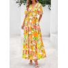 imagePRETTYGARDEN Womens Summer Maxi Dress 2026 Resort Wear Boho Floral V Neck Puff Short Sleeve Ruffle Flowy Beach Long DressesWhite Yellow Flower