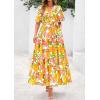 imagePRETTYGARDEN Womens Summer Maxi Dress 2026 Resort Wear Boho Floral V Neck Puff Short Sleeve Ruffle Flowy Beach Long DressesWhite Yellow Flower