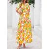 imagePRETTYGARDEN Womens Summer Maxi Dress 2026 Resort Wear Boho Floral V Neck Puff Short Sleeve Ruffle Flowy Beach Long DressesWhite Yellow Flower
