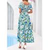 imagePRETTYGARDEN Womens Summer Puff Short Sleeve Maxi Dress Square Neck Smocked Tiered Ruffle A Line Long Flowy Beach DressesFloral Blue Green
