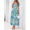 imagePRETTYGARDEN Womens Summer Puff Short Sleeve Maxi Dress Square Neck Smocked Tiered Ruffle A Line Long Flowy Beach DressesFloral Blue Green