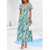 imagePRETTYGARDEN Womens Summer Puff Short Sleeve Maxi Dress Square Neck Smocked Tiered Ruffle A Line Long Flowy Beach DressesFloral Blue Green