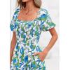 imagePRETTYGARDEN Womens Summer Puff Short Sleeve Maxi Dress Square Neck Smocked Tiered Ruffle A Line Long Flowy Beach DressesFloral Blue Green