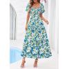 imagePRETTYGARDEN Womens Summer Puff Short Sleeve Maxi Dress Square Neck Smocked Tiered Ruffle A Line Long Flowy Beach DressesFloral Blue Green