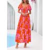 imagePRETTYGARDEN Womens Summer Puff Short Sleeve Maxi Dress Square Neck Smocked Tiered Ruffle A Line Long Flowy Beach DressesFloral Orange Pink