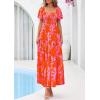 imagePRETTYGARDEN Womens Summer Puff Short Sleeve Maxi Dress Square Neck Smocked Tiered Ruffle A Line Long Flowy Beach DressesFloral Orange Pink