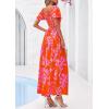 imagePRETTYGARDEN Womens Summer Puff Short Sleeve Maxi Dress Square Neck Smocked Tiered Ruffle A Line Long Flowy Beach DressesFloral Orange Pink