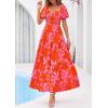 imagePRETTYGARDEN Womens Summer Puff Short Sleeve Maxi Dress Square Neck Smocked Tiered Ruffle A Line Long Flowy Beach DressesFloral Orange Pink
