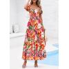 imagePRETTYGARDEN Womens Summer Puff Short Sleeve Maxi Dress Square Neck Smocked Tiered Ruffle A Line Long Flowy Beach DressesFloral Pink Orange