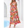 imagePRETTYGARDEN Womens Summer Puff Short Sleeve Maxi Dress Square Neck Smocked Tiered Ruffle A Line Long Flowy Beach DressesFloral Pink Orange
