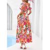 imagePRETTYGARDEN Womens Summer Puff Short Sleeve Maxi Dress Square Neck Smocked Tiered Ruffle A Line Long Flowy Beach DressesFloral Pink Orange