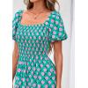 imagePRETTYGARDEN Womens Summer Puff Short Sleeve Maxi Dress Square Neck Smocked Tiered Ruffle A Line Long Flowy Beach DressesGreen Pink Flower