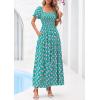 imagePRETTYGARDEN Womens Summer Puff Short Sleeve Maxi Dress Square Neck Smocked Tiered Ruffle A Line Long Flowy Beach DressesGreen Pink Flower