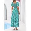 imagePRETTYGARDEN Womens Summer Puff Short Sleeve Maxi Dress Square Neck Smocked Tiered Ruffle A Line Long Flowy Beach DressesGreen Pink Flower