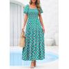 imagePRETTYGARDEN Womens Summer Puff Short Sleeve Maxi Dress Square Neck Smocked Tiered Ruffle A Line Long Flowy Beach DressesGreen Pink Flower